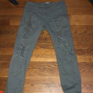Distressed Army Green skinny Jeans
